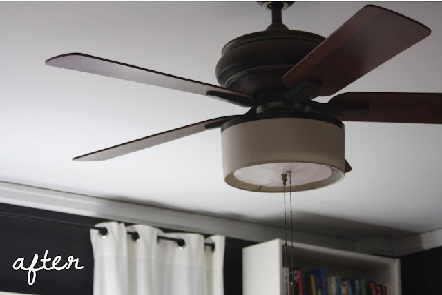 DIY ceiling fan redo using a cut down drum lamp shade