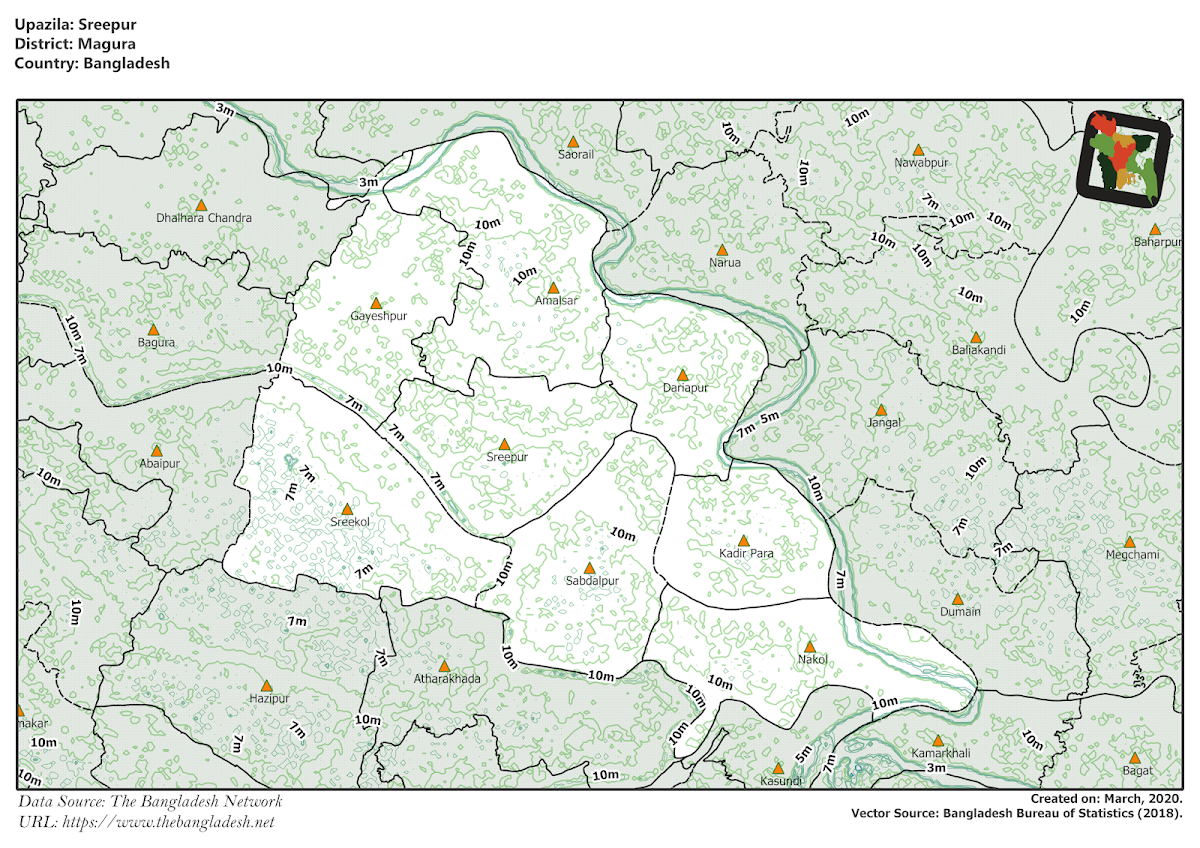 Sreepur Upazila Elevation Map Magura District Bangladesh