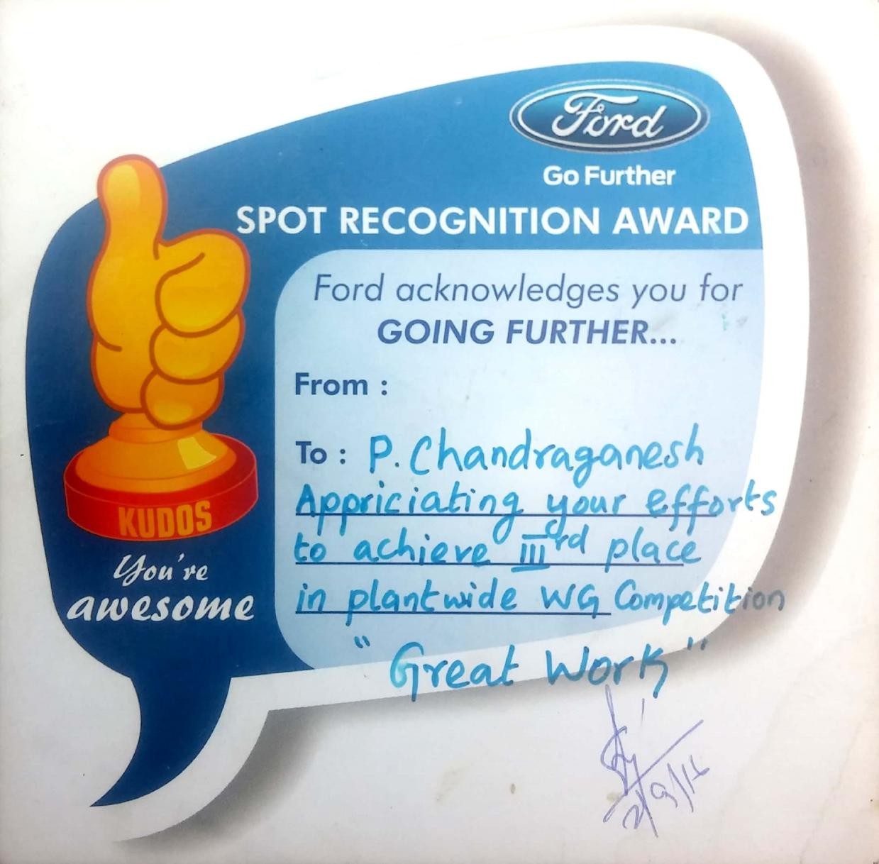 Spot recognition awards