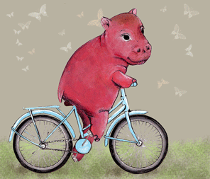 tricky: hippo on a bike