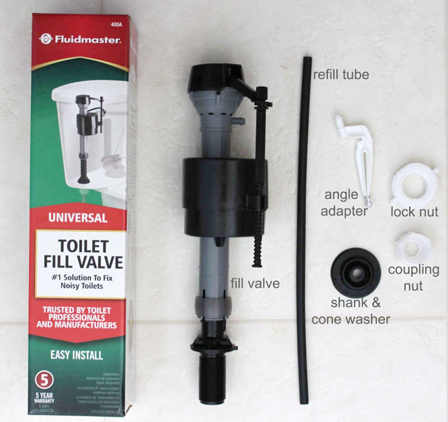 parts of a Universal toilet fill valve