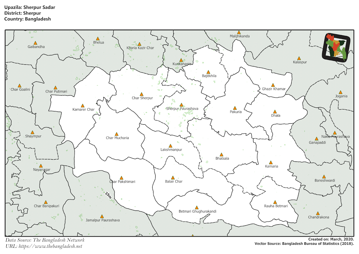 Sherpur Sadar Upazila Elevation Map Sherpur District Bangladesh