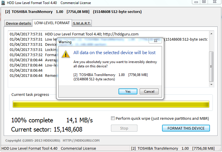 Hdd llf level format tool