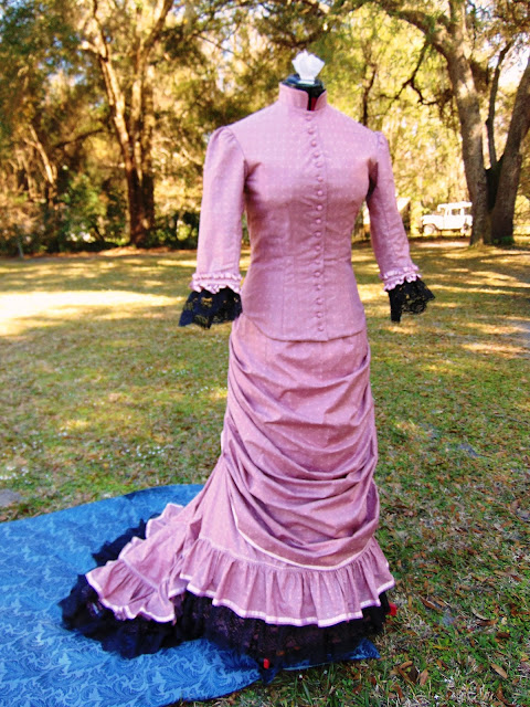 The Antique Sewist: 1881 Day Dress with Train - Rose Pink & Black