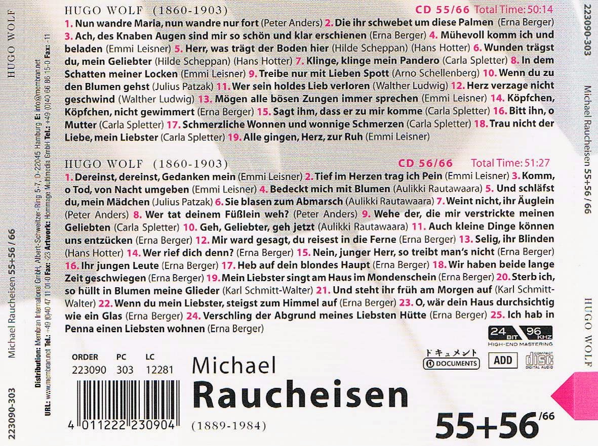 afina tus oidos Wolf Lieder Raucheisen al piano 55º & 56º Cds.
