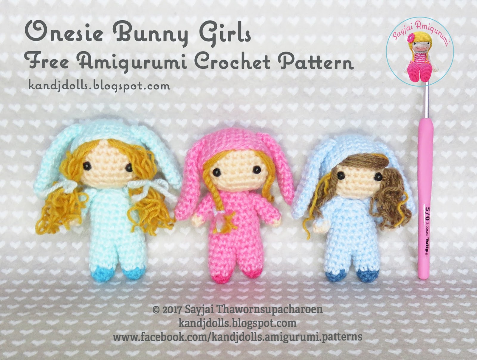 Onesie Bunny Girls free Amigurumi crochet pattern Sayjai Amigurumi