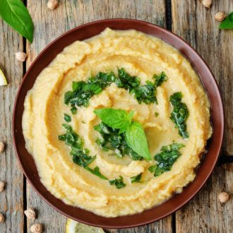 Lemony Hummus with Basil Dressing