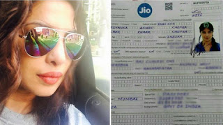 Application Form of Reliance JIO 4G connection of Priyanka Chopra