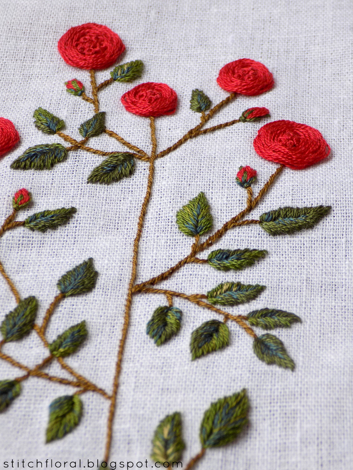 Stitching practice red roses branch Stitch Floral