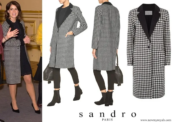 Princess Eugenie wore Sandro Morane Houndstooth Wool blend Coat