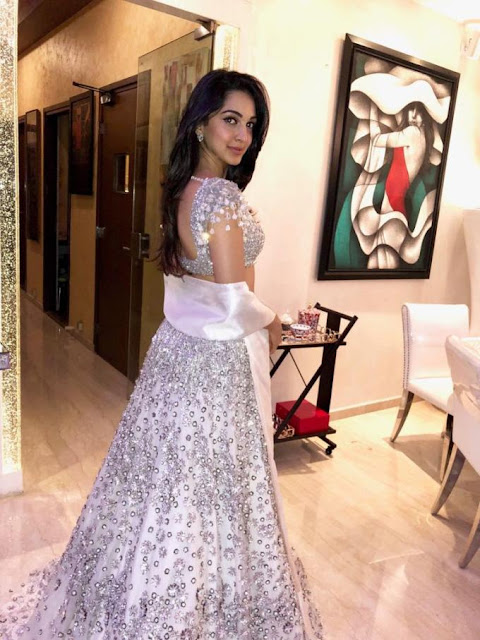 Bollywood Beauty KIARA ADVANI stills in white Lehenga Choli