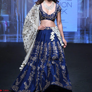 Disha Patani in Beautiful Blue Chania Choli Lehenga at Lakme Fashion Week Summer Spring 2017 1