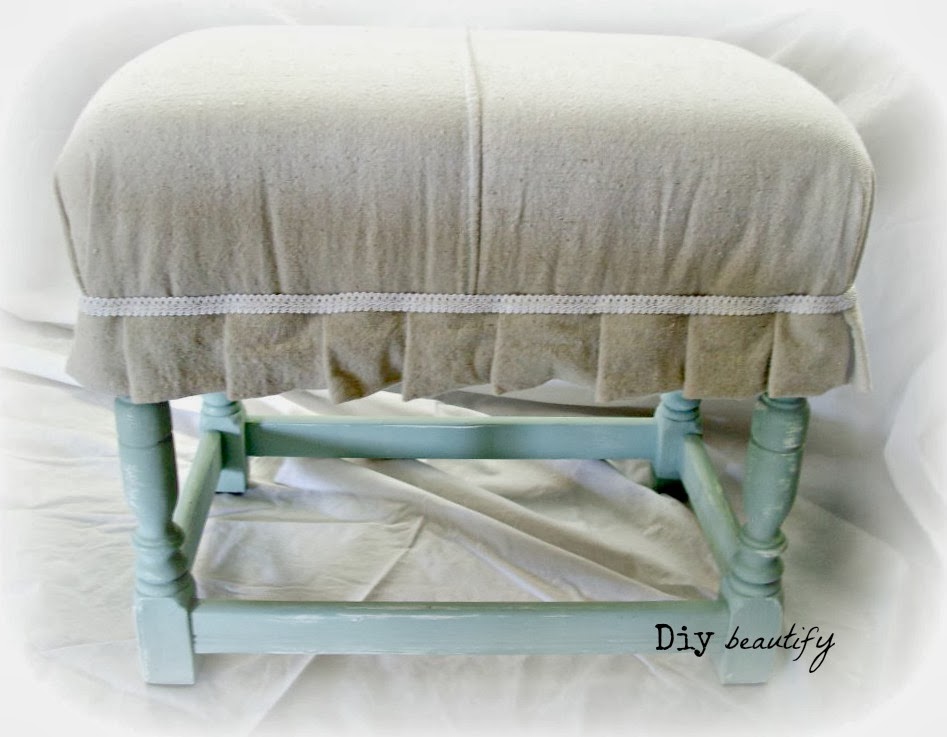 Footstool Makeover using a Drop Cloth DIY beautify