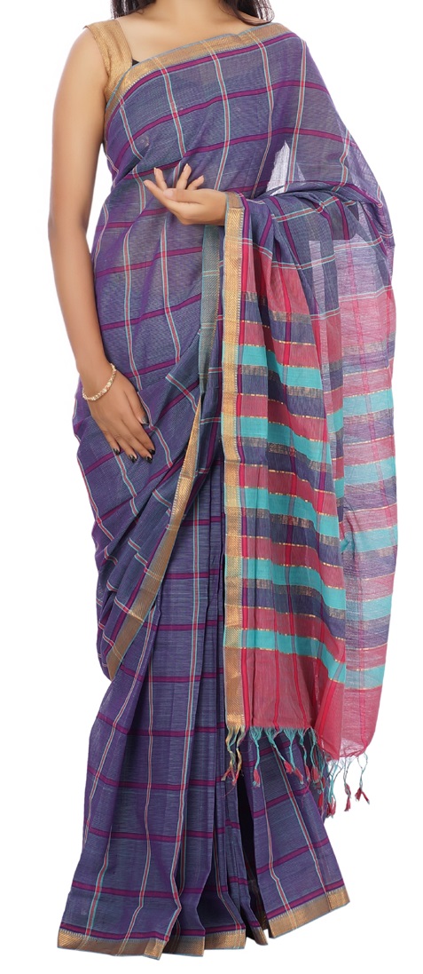Devi Handlooms Purple Cotton Saree