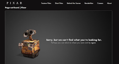 Página de error 404 en la web de Pixar, animación, cine