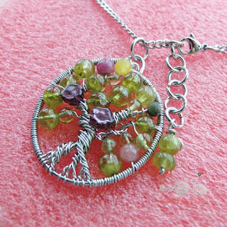 Wire Wrapped Tree of Life Pendant with peridot, garnet and tourmaline