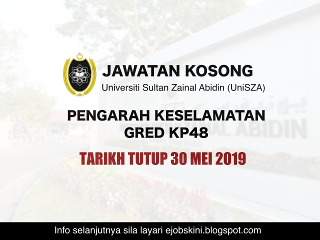 Jawatan Kosong Universiti Sultan Zainal Abidin (UniSZA) Mei 2019