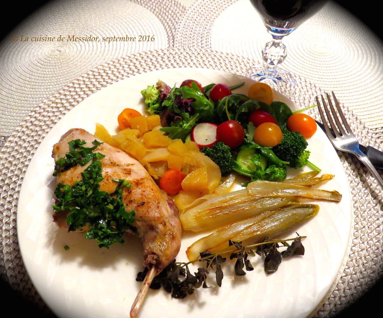 La cuisine de Messidor Lapin braisé au four, légumes et pommes