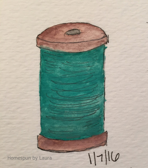 homespun by laura daily doodle thread spool watercolor drawing