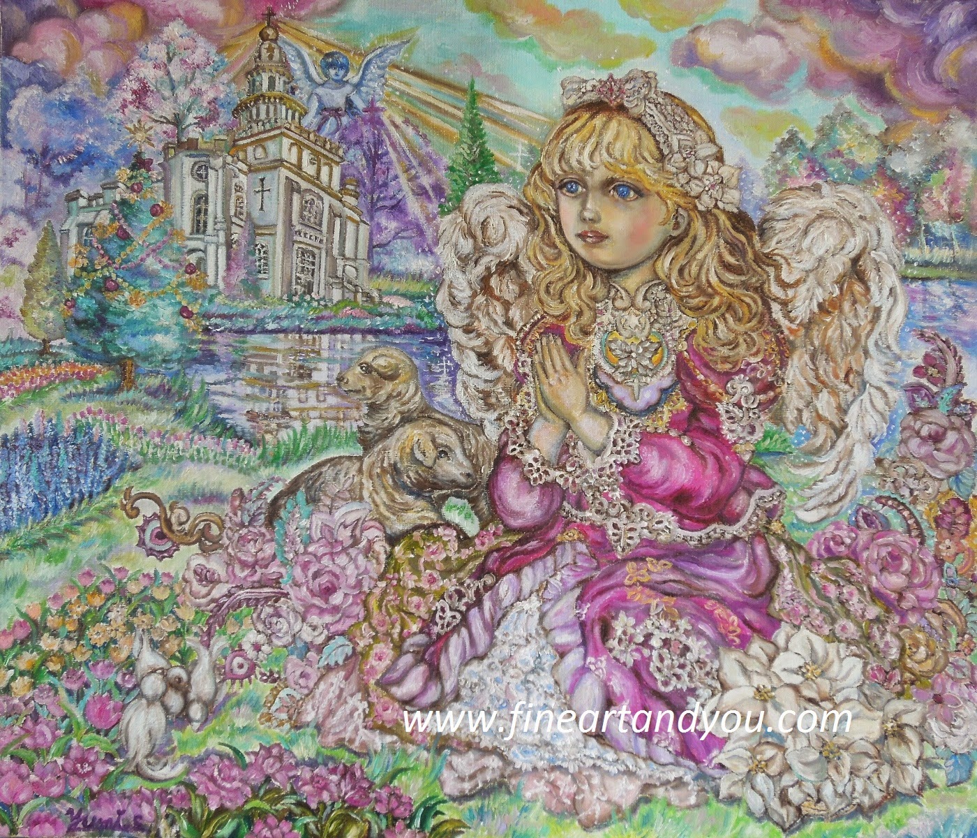 Angel Pink Lily by Contemporary Artist Yumi Sugai Counted Cross Stitch Pattern
