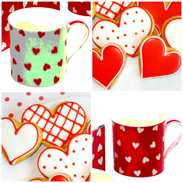 galletas con forma de corazon en tonos rojos y blancos