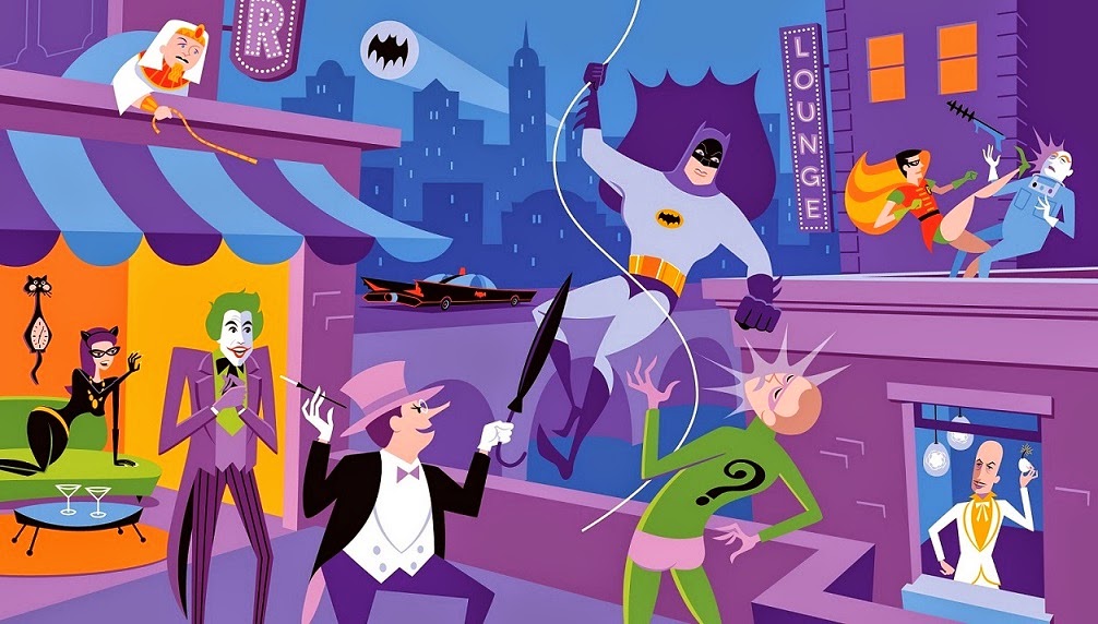 San Diego Comic-Con 2014 Exclusive Batman 1966 “The Delegation of Evildoers” Screen Print by Shag