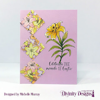 Divinity Designs Stamp Set: Miracle of Easter,. Paper Collection: Spring Flowers 2019,  Custom Die: Lacey Corners