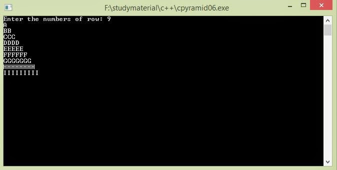 Alphabet Right Angle triangle - C Programs