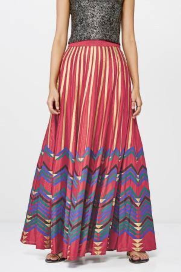 Red Chevron Print Festive Skirt