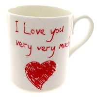 Mug with I love you very much written on it and a scribbled red heart shape