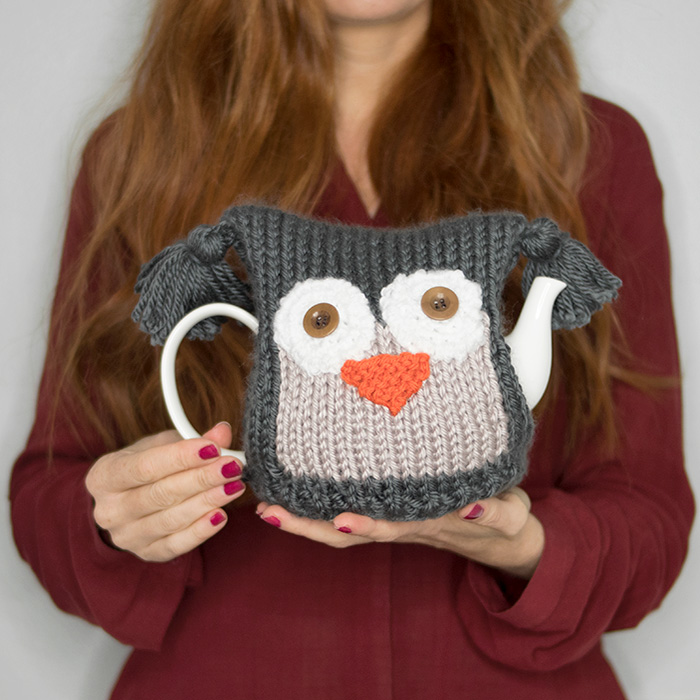 Owl Teapot Cosy Knitting Pattern & Tea Proudly with Bigelow Gina Michele