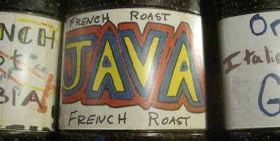 JAVA coffee label in red and green
