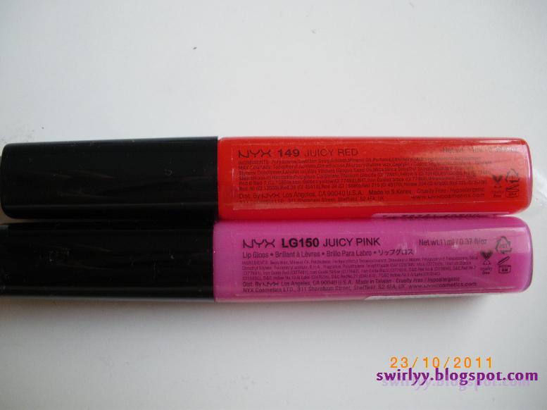 Review and Swatches NYX Lip Glosses (Juicy Pink, Juicy Red, Doll Pink
