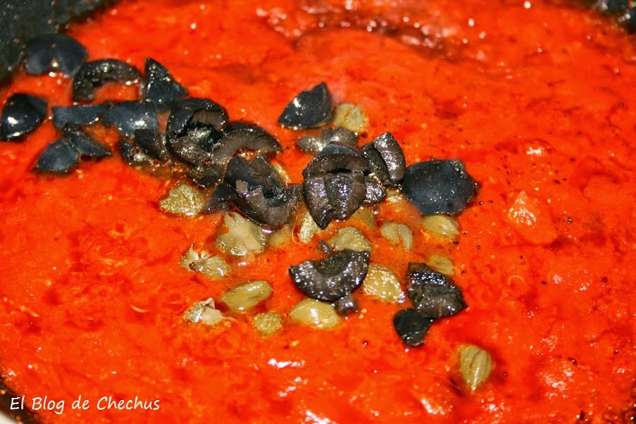 El Blog de Chechus, Chechus Cupcakes, Putanesca, Pasta con con anchoas y alcaparras