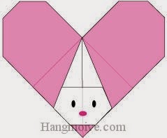 Bước 12: Vẽ mắt, mũi để hoàn thành cách xếp trái tim hình con thỏ bằng giấy theo phong cách origami.
