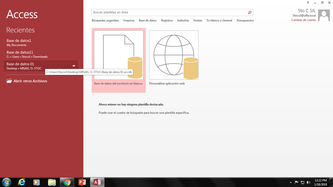 Pasos para crear una base de datos en Access 2013.
