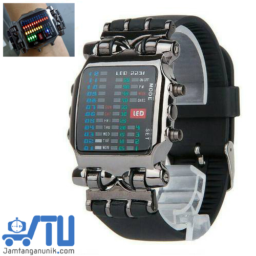 jam tangan unik sport gaul led watch tokyo flash sirine shark 