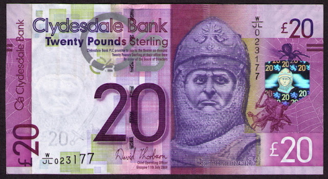 Clydesdale Bank currency 20 Pounds Sterling banknote Robert the Bruce