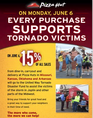 Coupon STL: Pizza Hut Fundraiser to Benefit Tornado Relief Fund - Monday June 6th