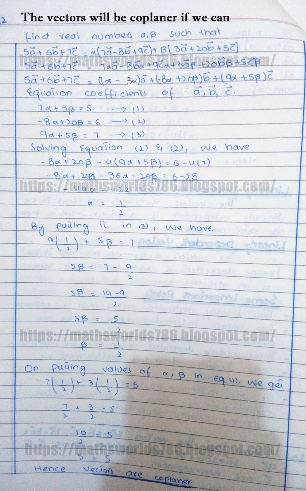 Show that the vectors 5a + 6b + 7c, 7a - 8b + 9c, 3a + 20b + 5c are ...