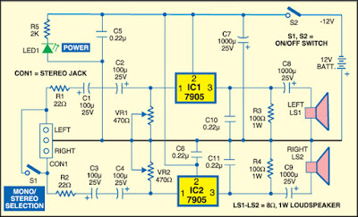 Stereo Power Amplifier Using IC 7905 - electronics