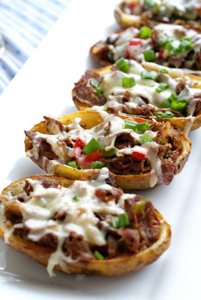 Cheesesteak Potato Skins are mash-up of classic potato skins and Philly Cheesesteak Sandwiches, making them the ultimate party appetizer!
