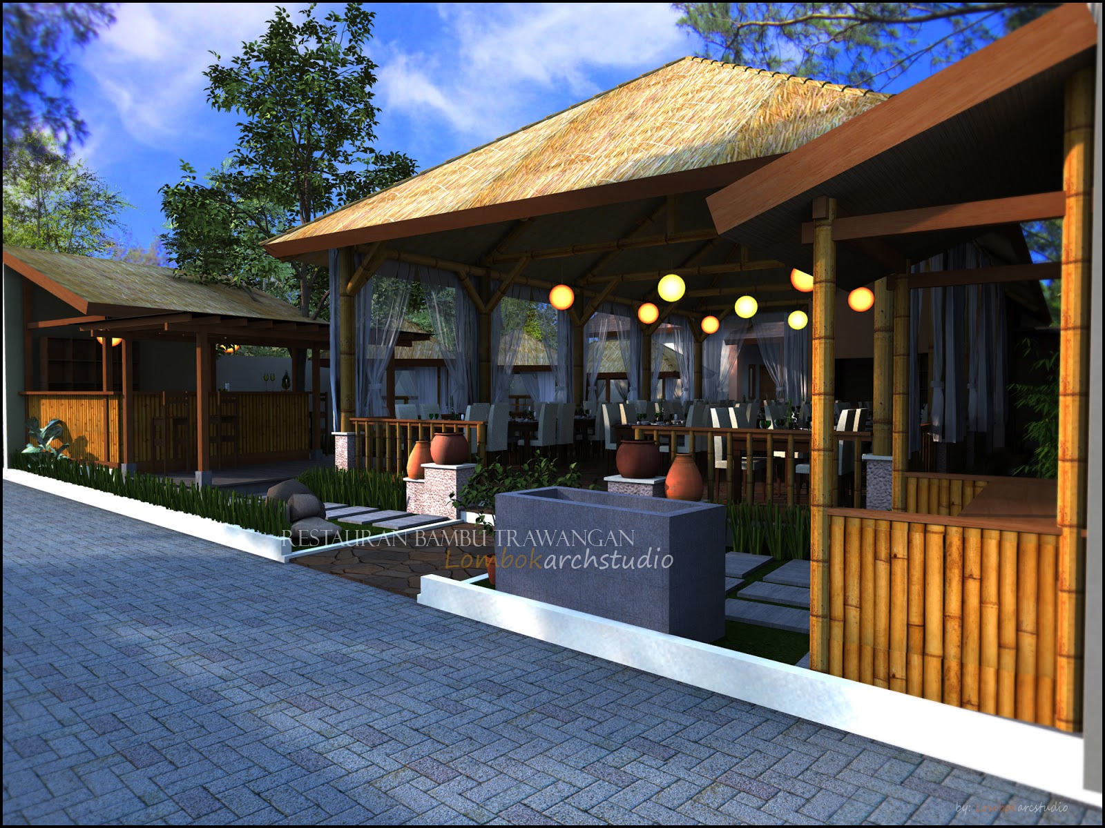 desain rumah makan dari bambu