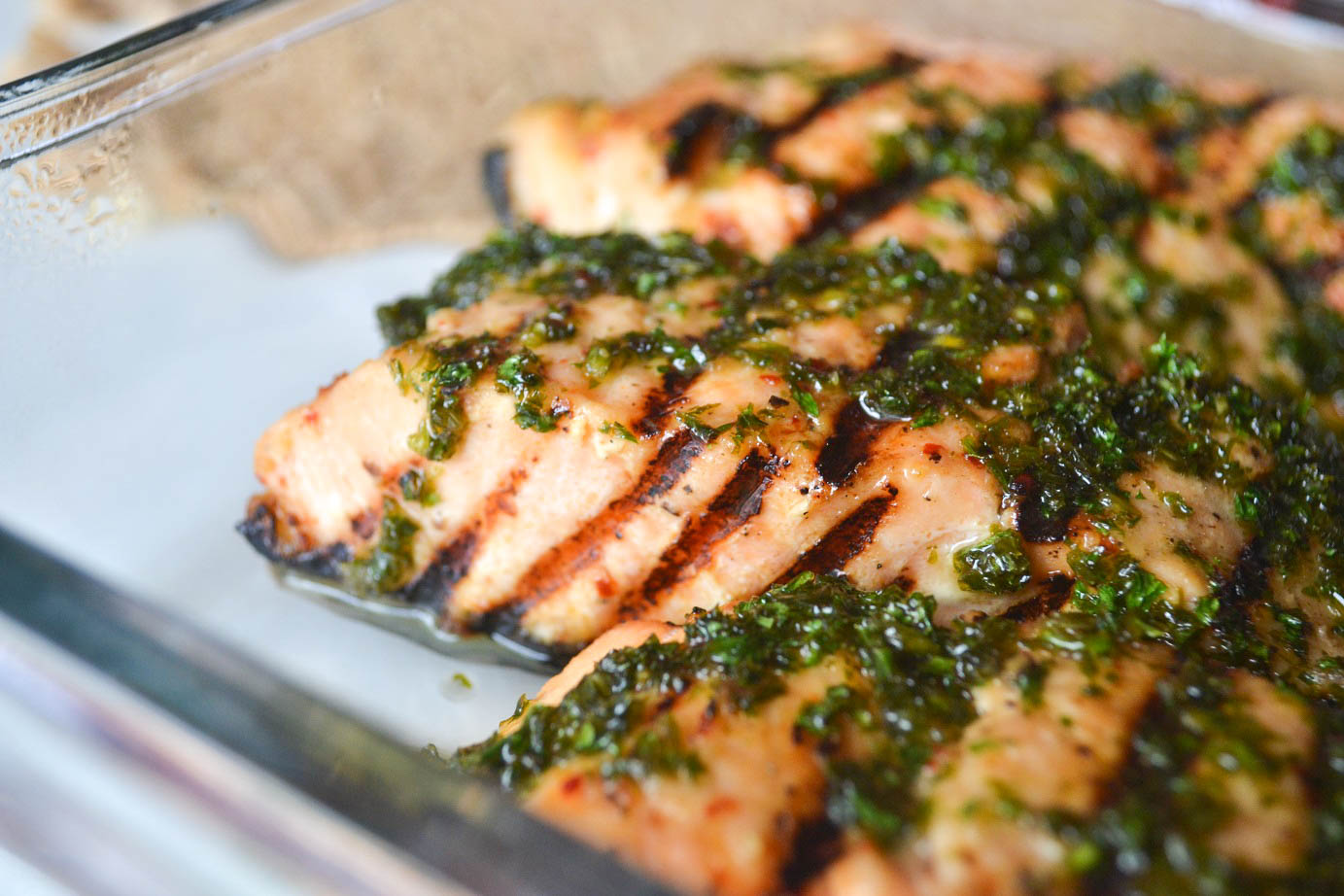 Greedy Girl Garlic Grilled Salmon with parsley butter