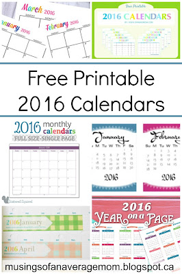 Free Printable 2016 Calendars
