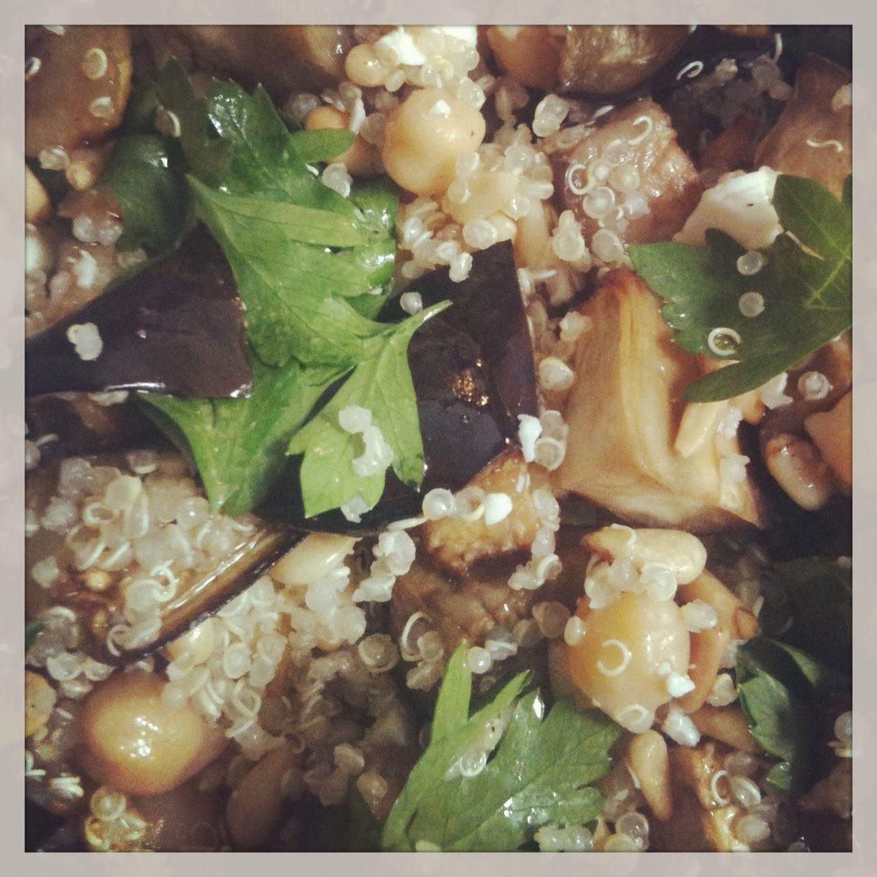 Blithe Moments Eggplant, chickpea, quinoa and goats feta salad