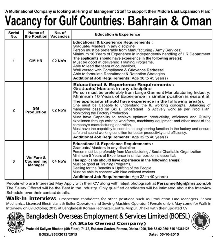 Jobs in Bahrain & Oman chakrirkhabar