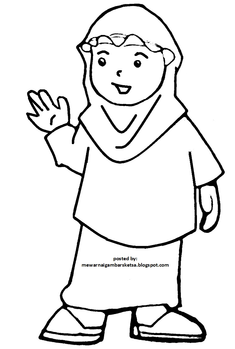 Mewarnai Gambar Mewarnai Gambar Sketsa Kartun Anak Muslimah 121