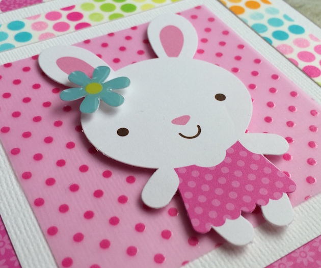 12x12 Easter Spring Scrapbook Page Layout with polka dot washi tape, a bunny rabbit, and a flower