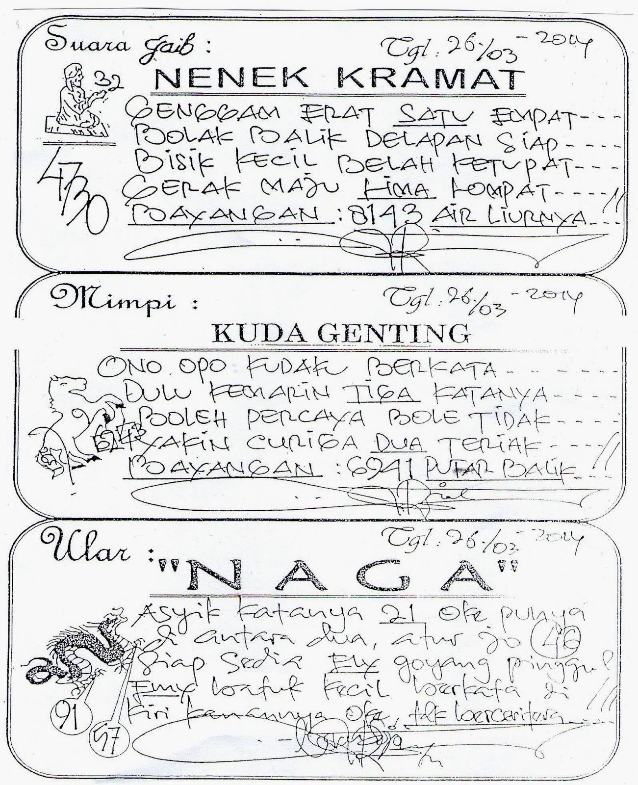 SYAIR TOGEL SINGAPURA (STS) SYAIR SGP RABU, 26 MARET 2014